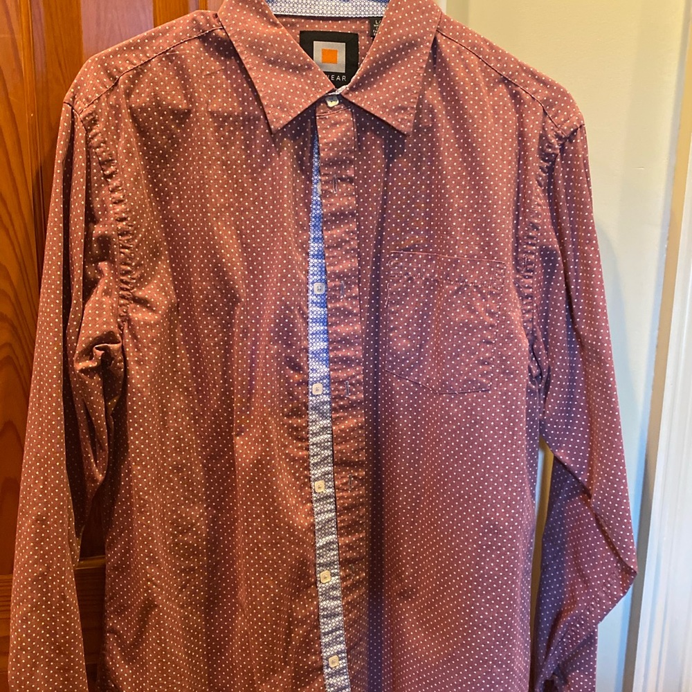 Red and white long sleeve button down